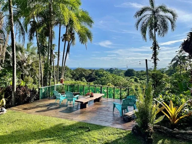 Terrace at retreat space overlooking the rainforest and Caribbean ocean