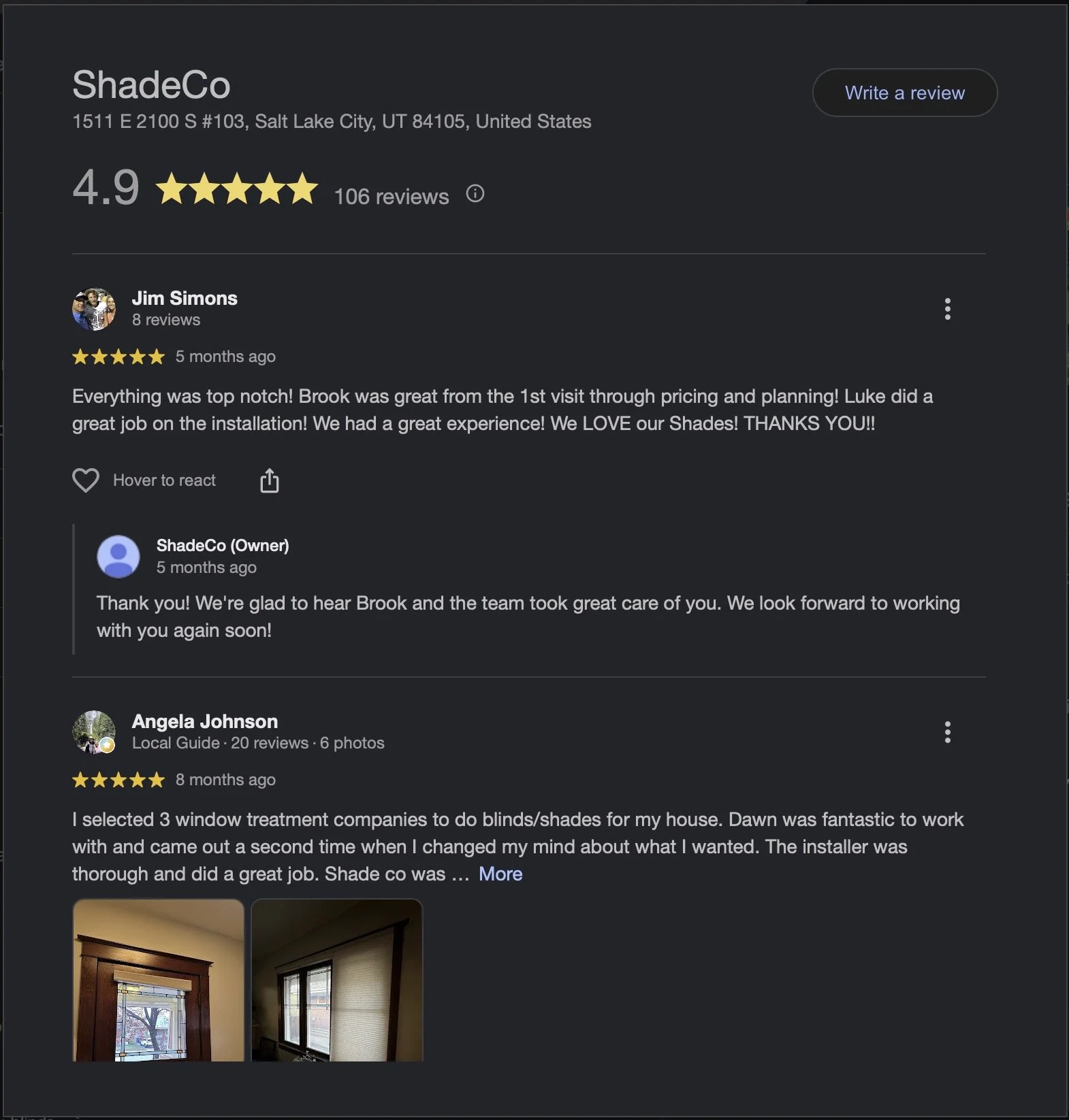 ShadeCo Google Reviews 4.9 Stars