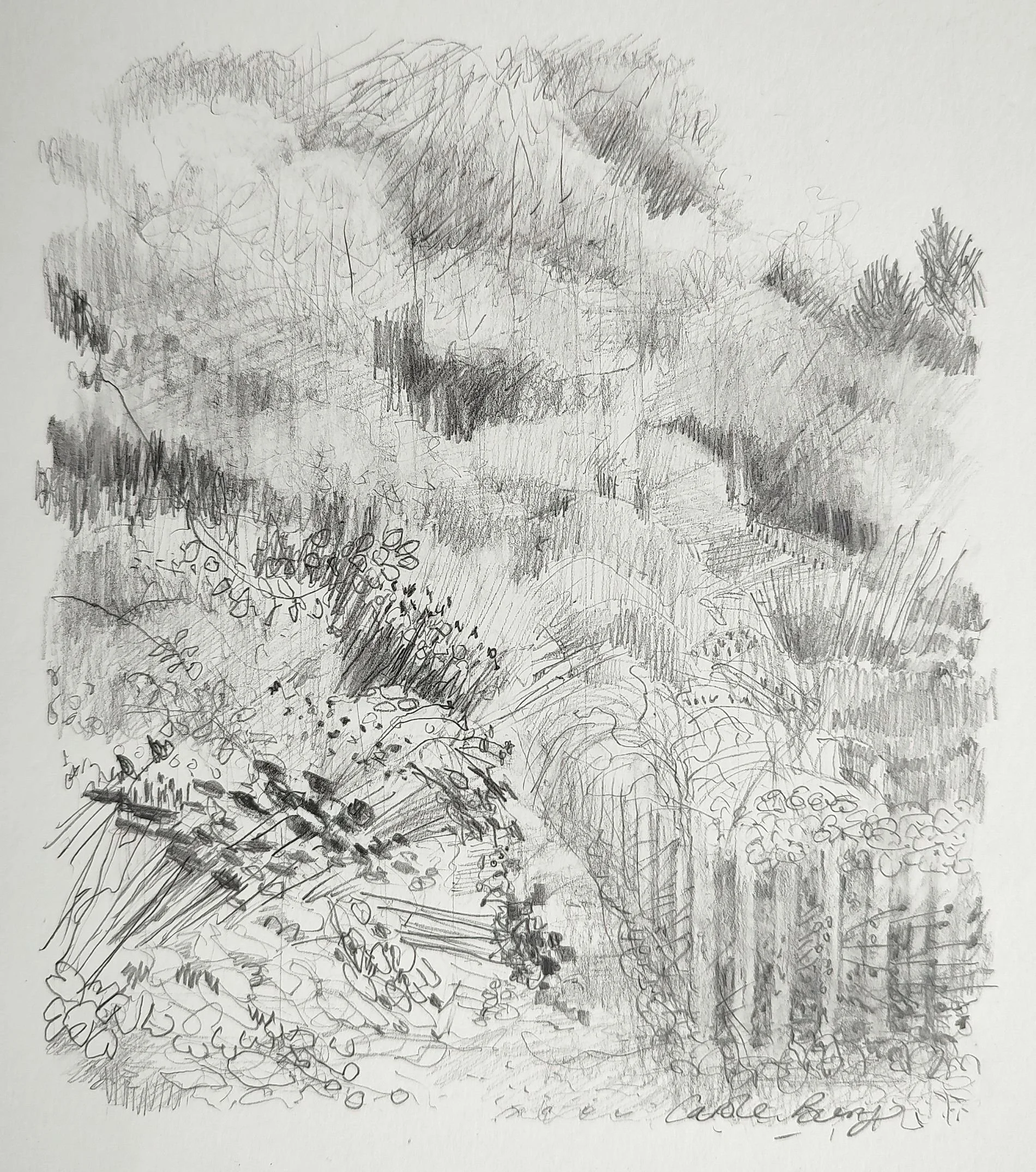 Carole Bury. 'Rest at the Doric Seat' Rococo Garden, Painswick. drawing 20x20cm. framed 30 x 30cm.
RHS Chelsea - PURE FINE ART - stand RHW248