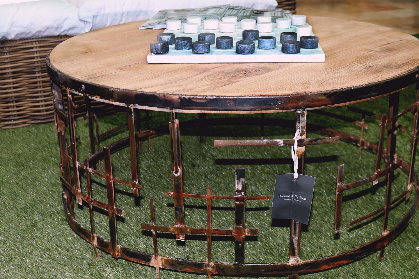 This commissioned coffee table was crafted by our talented team of furniture makers and master welders. Inspired by the designs of Valerie Garrett (@valeriegarrettinteriors), this unique centerpiece features an inset table top, made from 100 year old