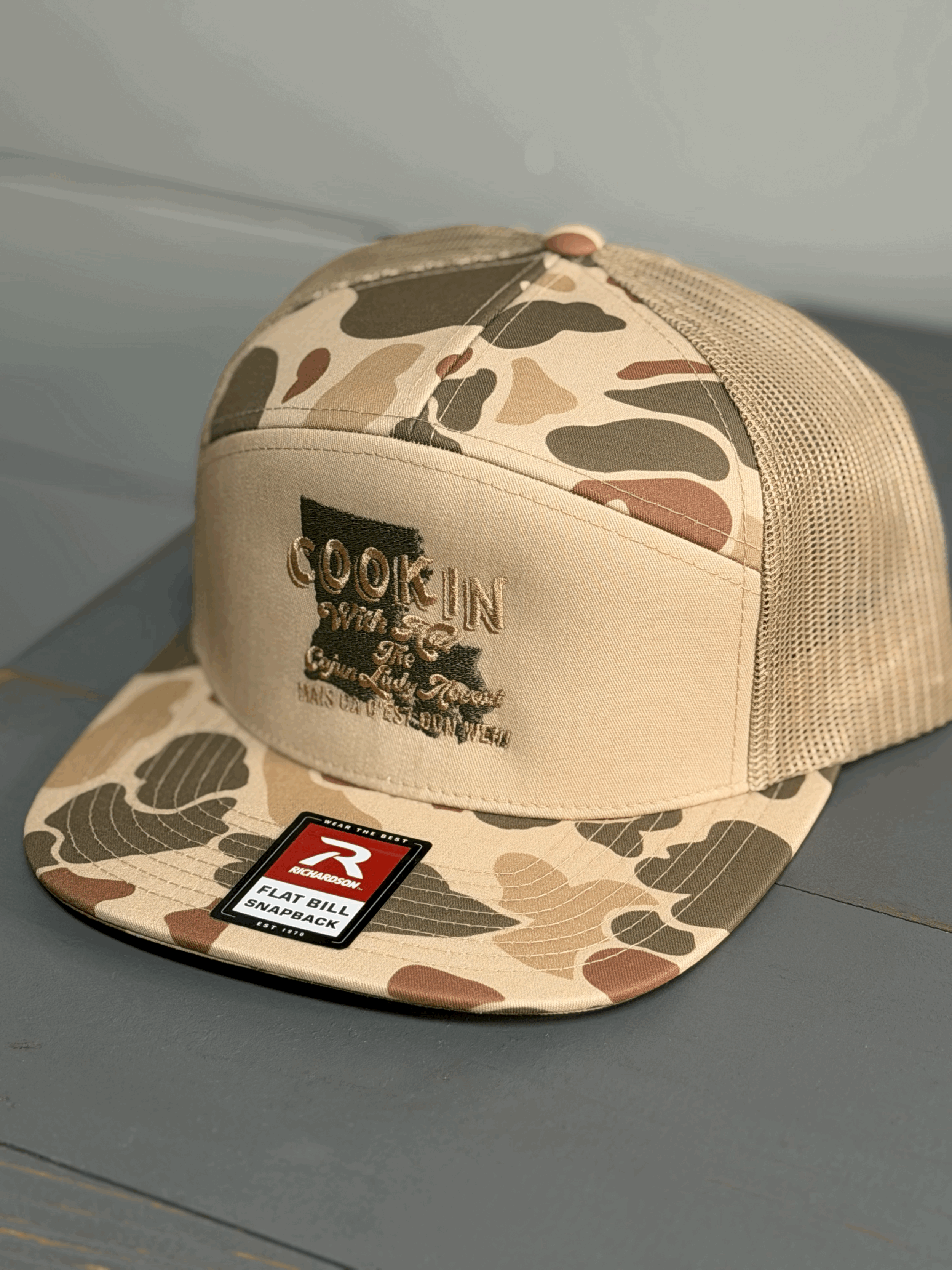 Harvest Cookin With Hal Logo  Duck Camo Sandstone front/ Sandstone Back