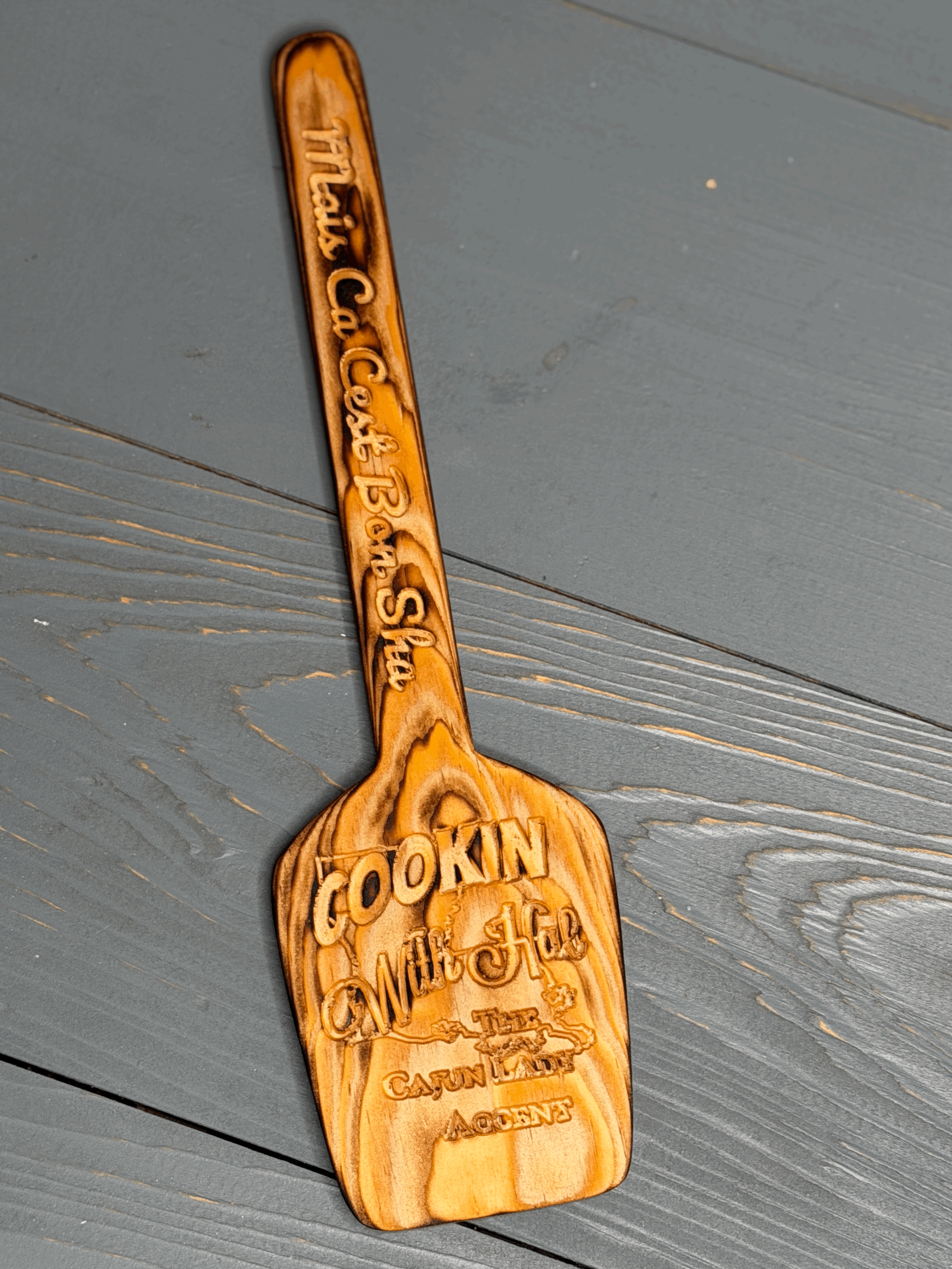 Wooden Spaddle BURN Cookin With Hal Logo Mais Ca Cest Bon Sha handle