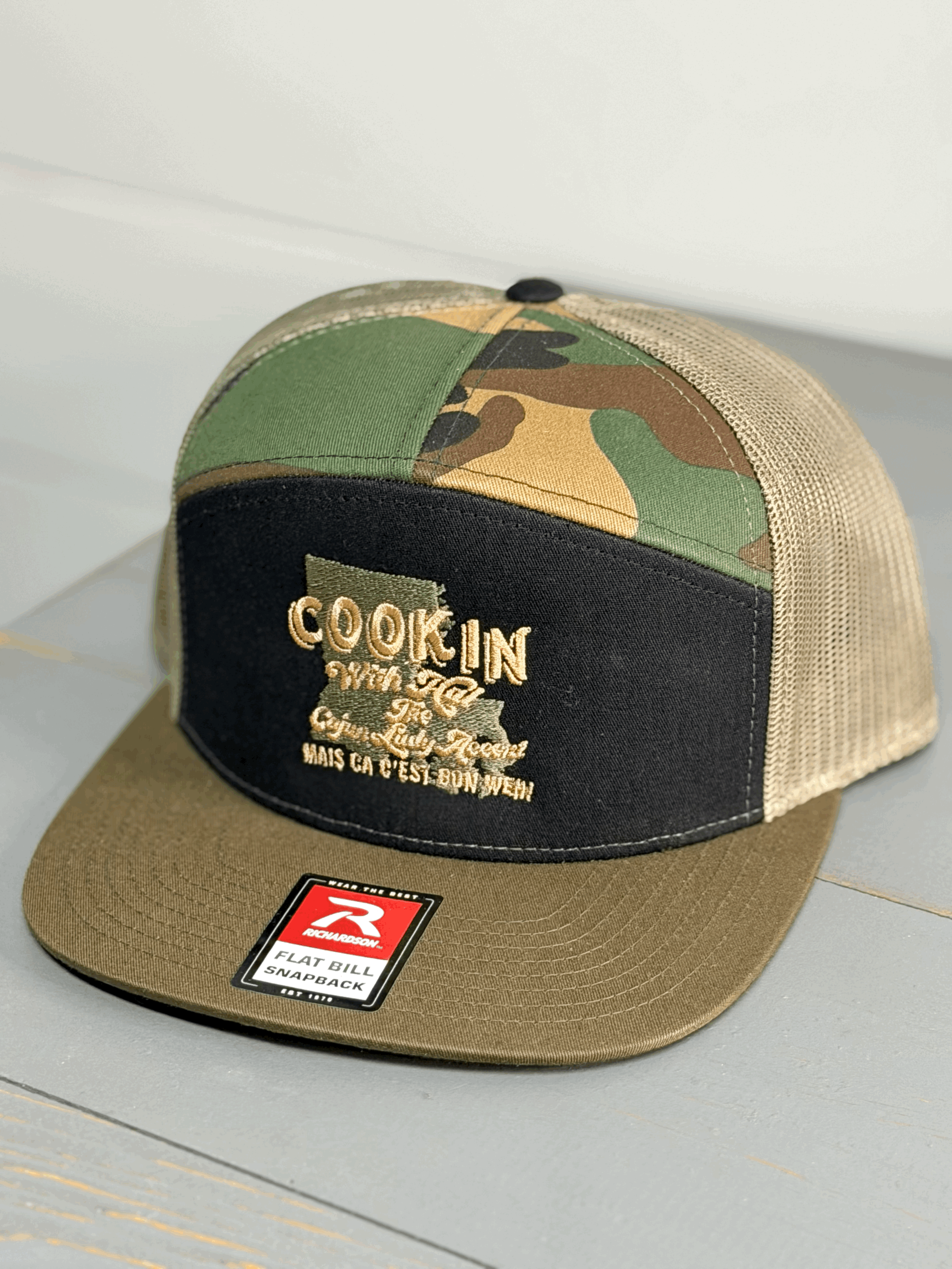 Green/Tan Cookin With Hal Logo Hat Black/Camo front/ GreenLoden Back