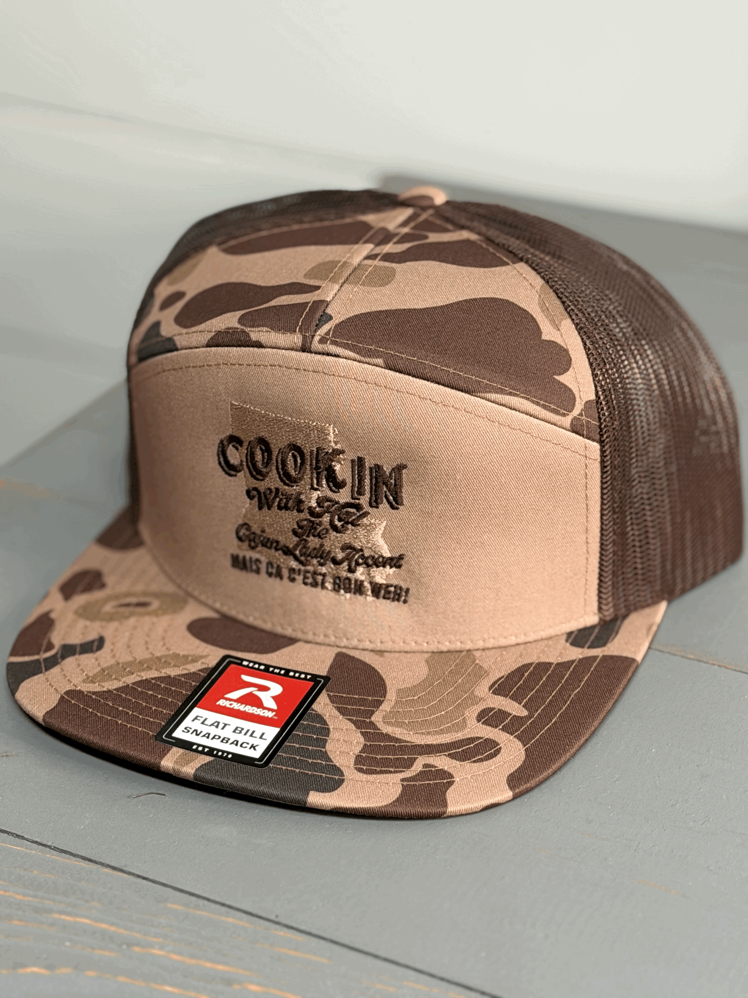 Brown Cookin With Hal Logo Hat Bark Duck Camo Brown front/ Brown Back