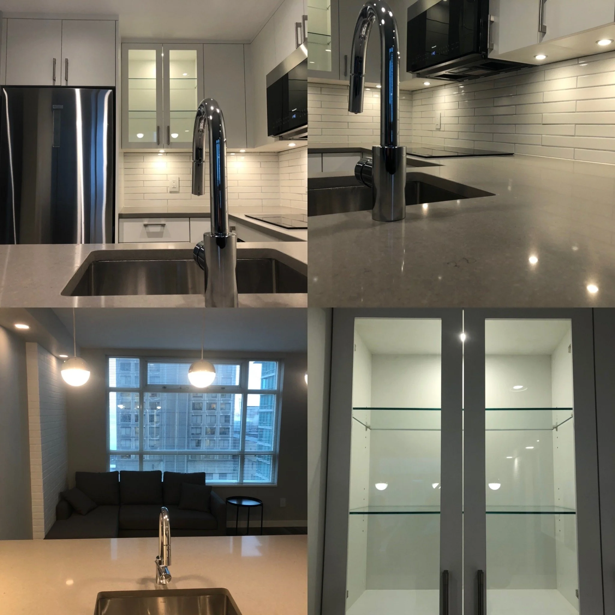 Modern kitchen renovation finished with high quality cabinetry, quart counters, and new appliances.