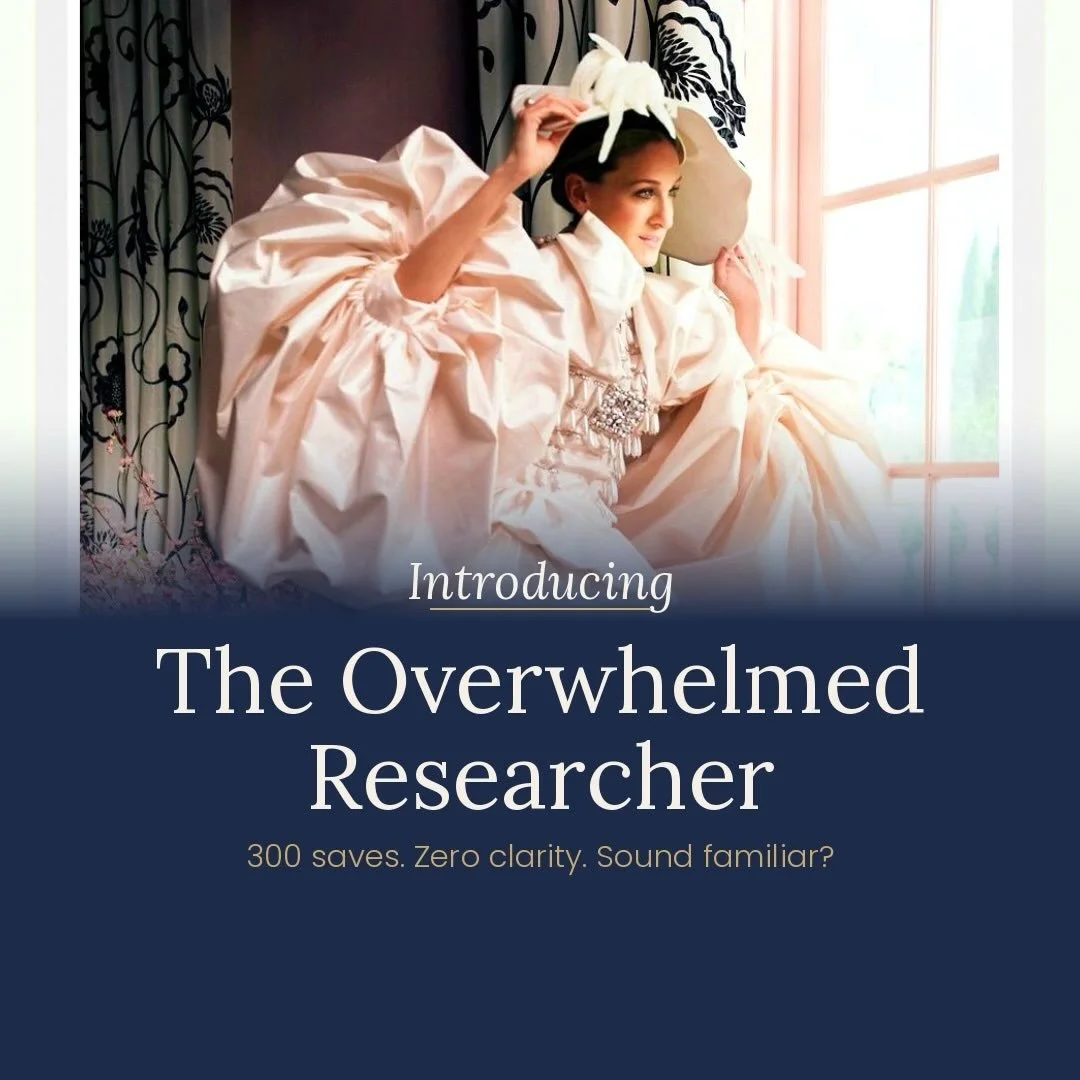 Introducing Bride A: The Overwhelmed Researcher 

You&rsquo;ve done all the homework.
You have Pinterest boards, Instagram saves, a notes app full of designer names, and a Google Doc with boutique reviews. You have consumed so much bridal content it 