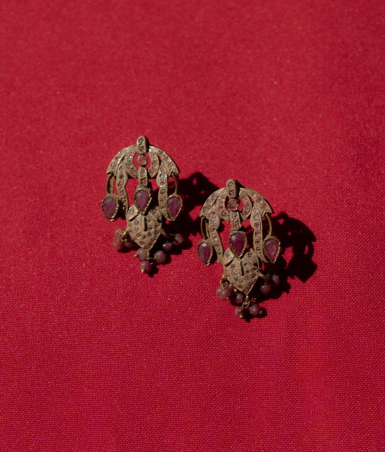 The Ruby Tulip – antique earrings
