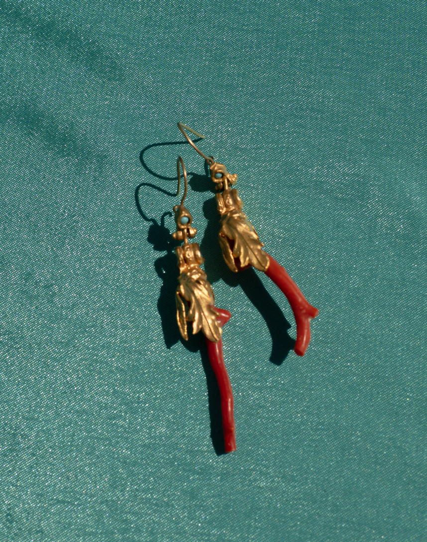 The Carmina - faux coral antique earrings