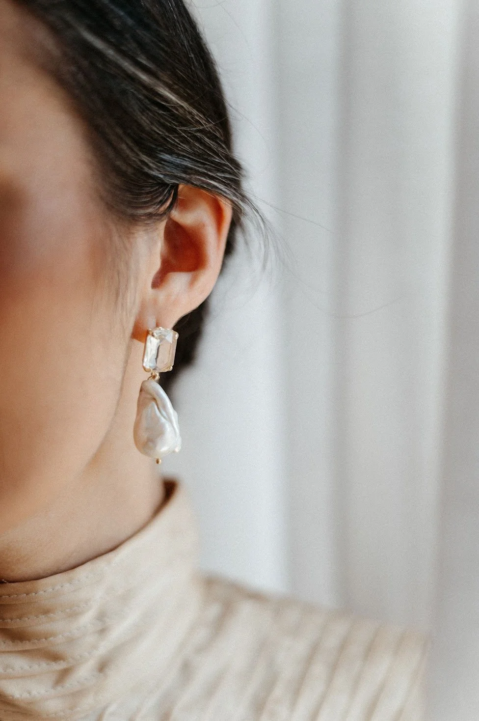 The Millicent - crystal cabochon baroque pearl dangle earrings