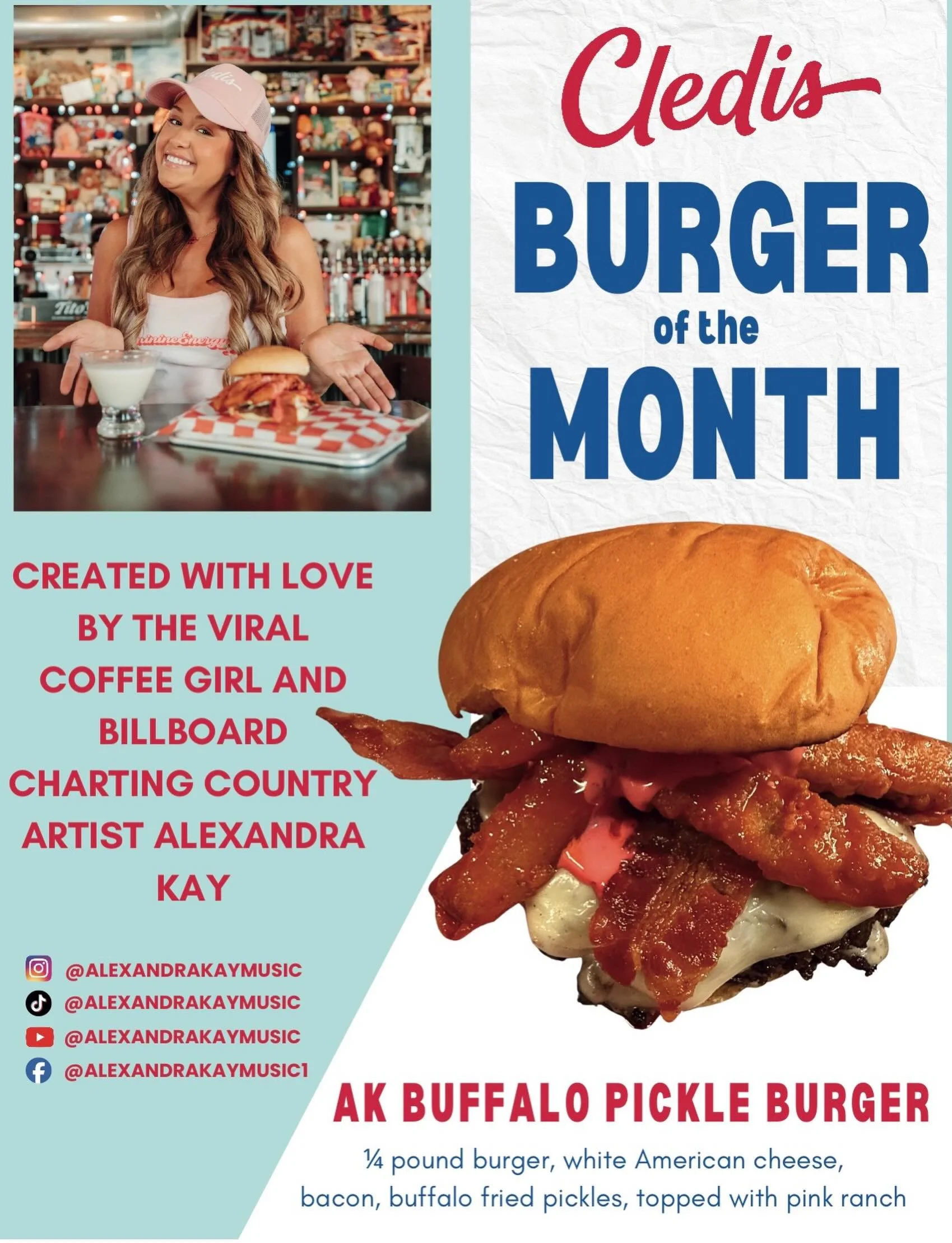 BUFFALO PICKLE BURGER created by @alexandrakaymusic is now available all month long! This beauty is topped with white American cheese, bacon, breaded fried pickles tossed in buffalo sauce, and creamy pink ranch 🍔🦬🔥🩷
.
.
.
.
#nashvilleburger #nash