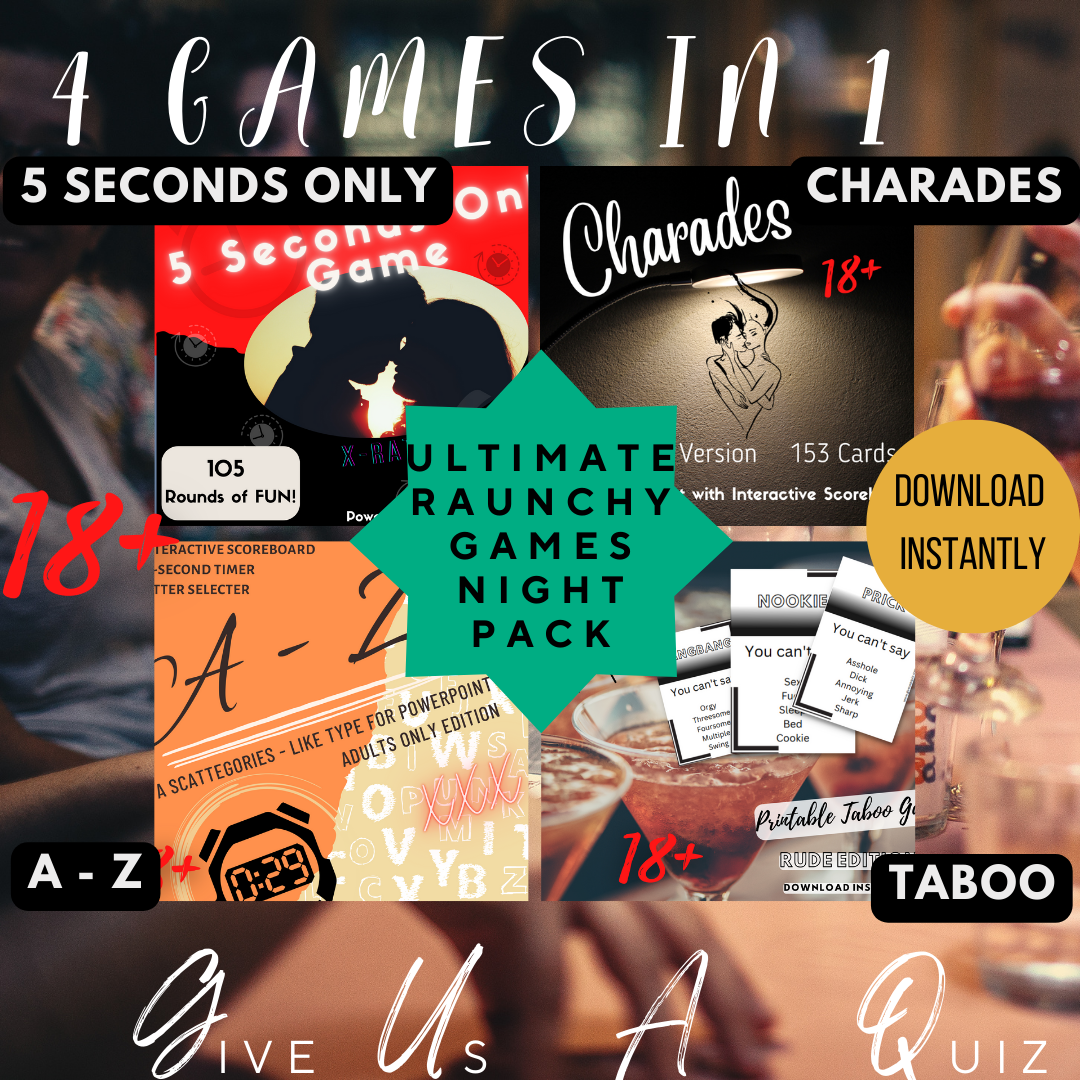 Scattergories A-Z A - Z 5 seconds only 5 second rule Charades heads up act it out reverse charades ellen show game download Play with Friends Taboo Zoom Game Dirty minds rude game xxx