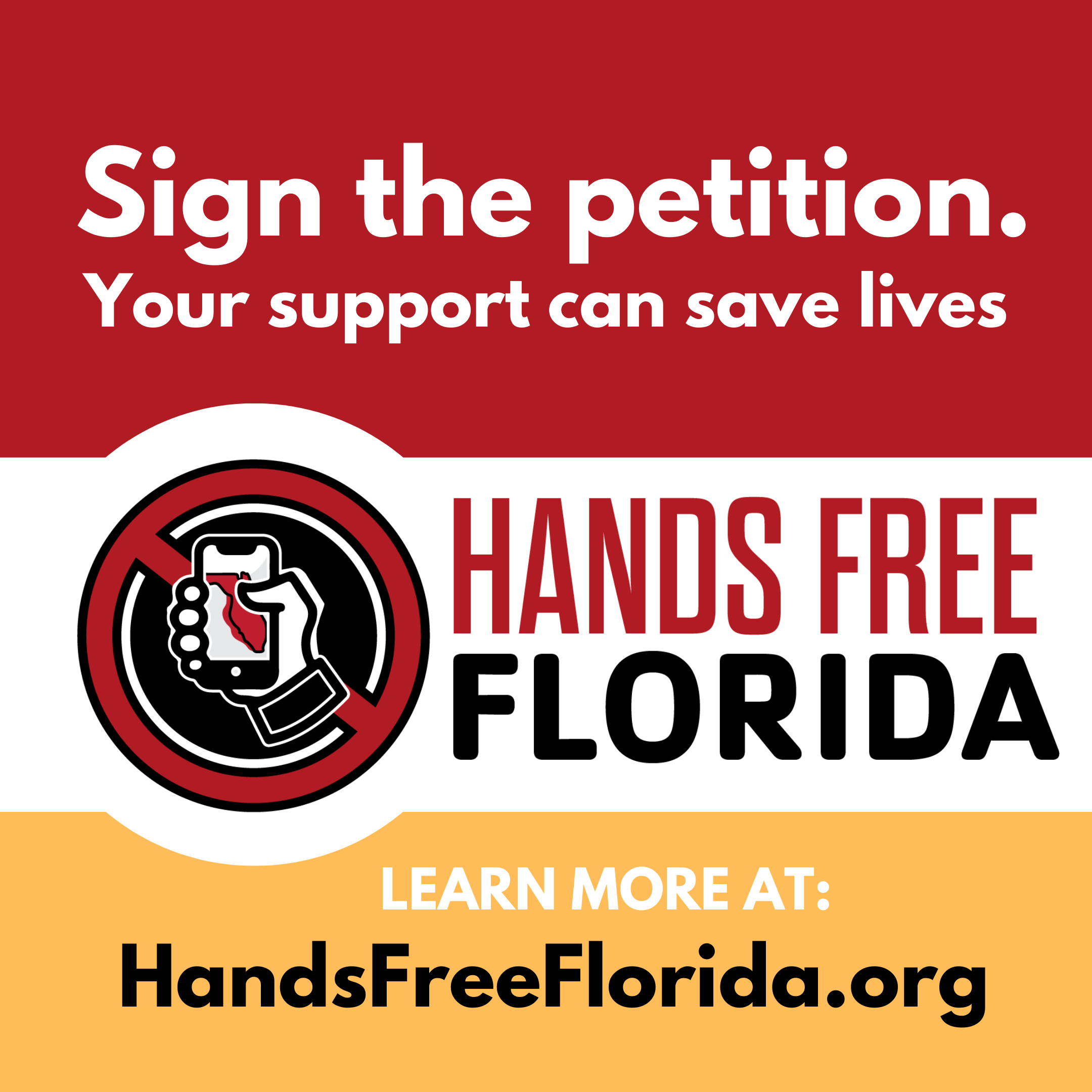Hands Free Florida graphic asking readers to sign the petition