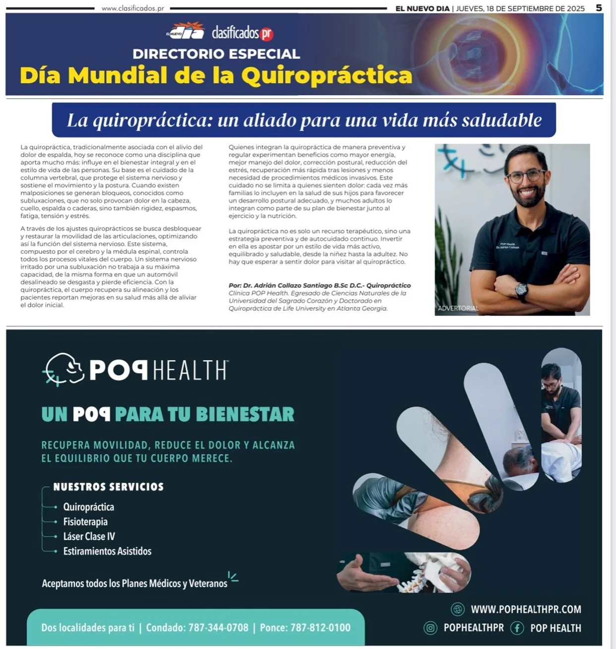 Hoy, 18 de septiembre, celebramos el d&iacute;a mundial de la Quiropr&aacute;ctica llevando el mensaje a todo Puerto Rico. 🩻 🇵🇷

📍Condado: 787-344-0708
📍Ponce: 787-812-0100

#quiropractico #chiropractor #SaludEspinal #higieneespinal #painfree