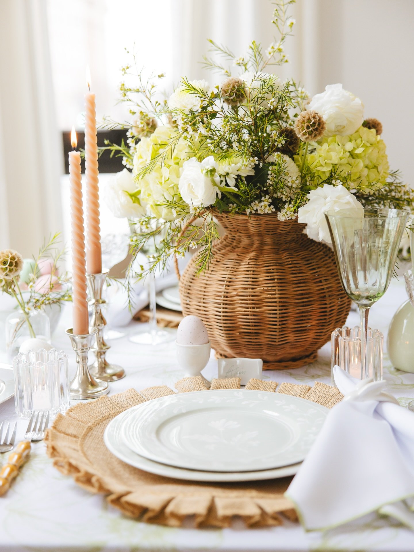 An Easter table, styled with intention.

Inspired by sculpture, texture, and layered patterns&mdash;brought to life through soft greens, warm whites, and natural elements.

Styling with intention, where every detail is considered and designed to crea