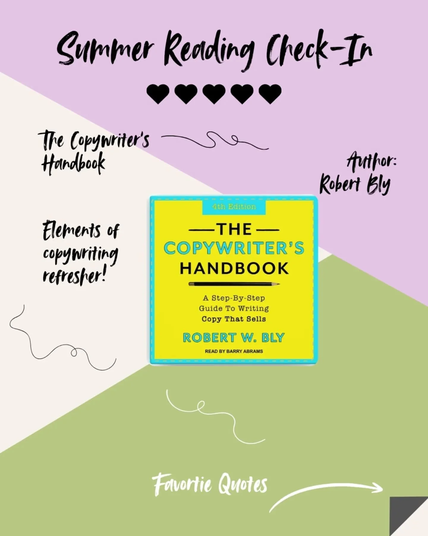 Checking The Copywriter's Handbook off of my summer reading list! ✅📖

This book was a great refresher on the elements of effective copywriting. 

One of my favorite things about being a copywriter is that I'm always learning new ways to be better. 

