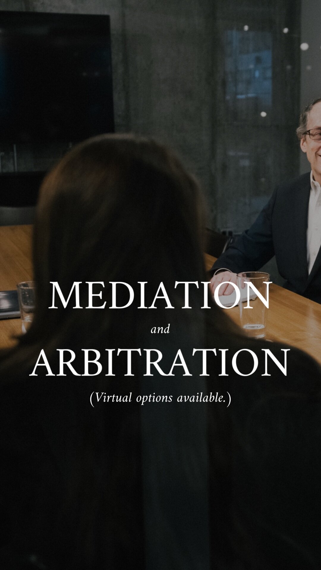 Photo fo back of a person's head with title Mediation and Arbitration