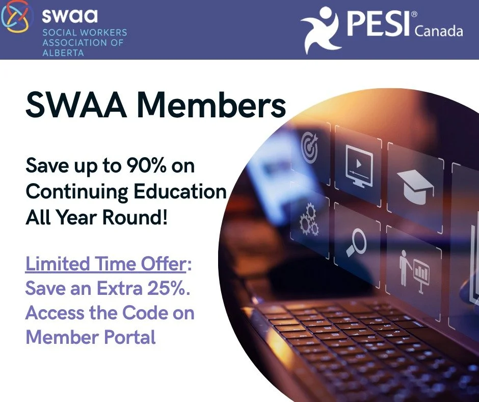 Explore Continuing Education with PESI Canada.

Expand your knowledge and strengthen your practice through PESI Canada&rsquo;s professional development opportunities, available to SWAA members at exclusive rates.

Whether you&rsquo;re building trauma