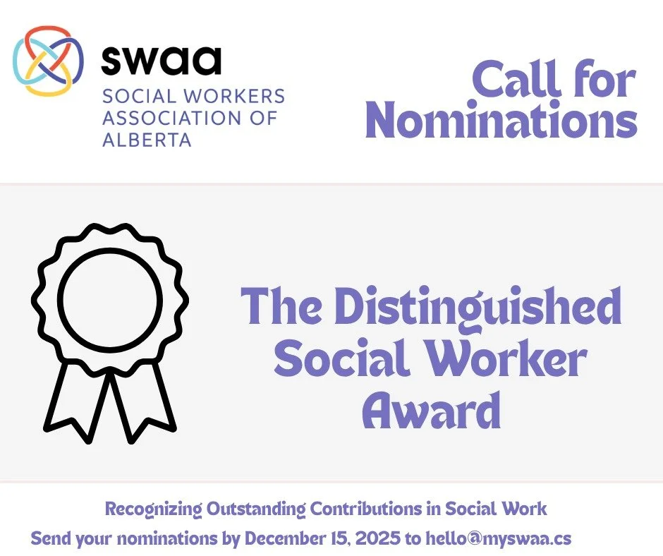 Have you been inspired by a social worker who goes above and beyond?

Help us celebrate their impact! 

Nominations for the Distinguished Social Worker Award are open until December 15, 2025.

myswaa.ca/s/Learn-More.pdf