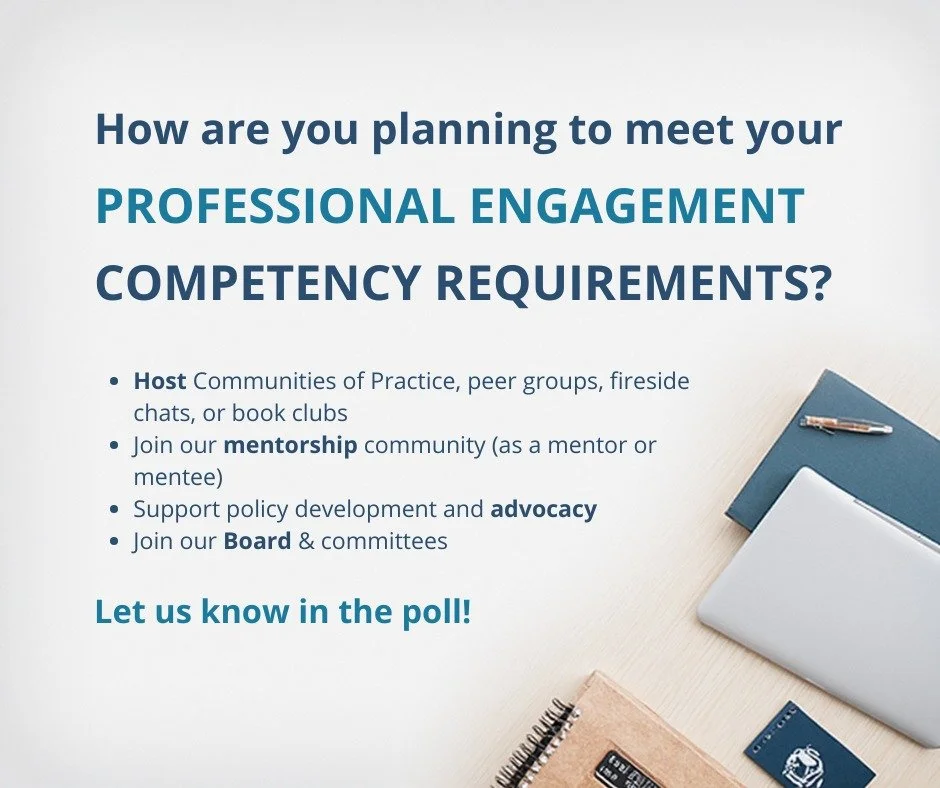 We&rsquo;d love to hear how you&rsquo;re planning to meet your Professional Engagement requirement. 

Let us know in the Comments 😊

Respond to our LinkedIn poll: https://lnkd.in/g3FzZRhR

Read our newsletter: https://lnkd.in/g4XA4yiX