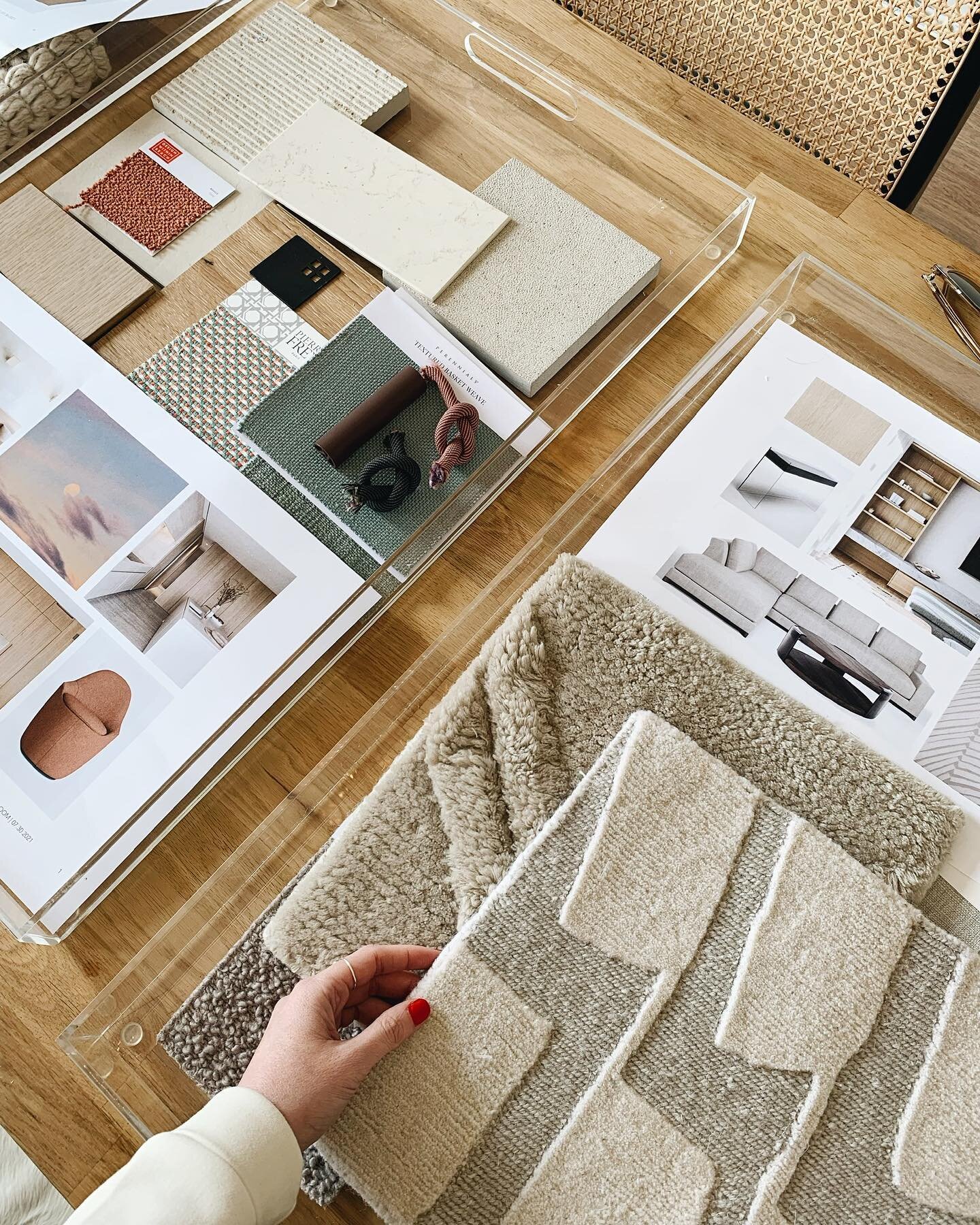 the tactile part of our work that I really like! ✨ photos from the process of the #PalaceView project with tons of samples and trays separated by room. @sabraballon @ballonstudio_ &bull; #interiordesignbayarea #sfinteriordesigner #safranciscointerior