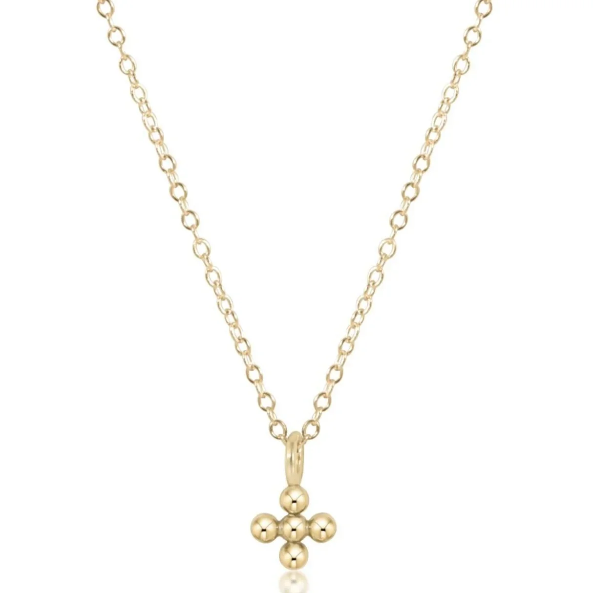 16" Necklace Gold - Signature Cross Beaded Small Gold Charm
