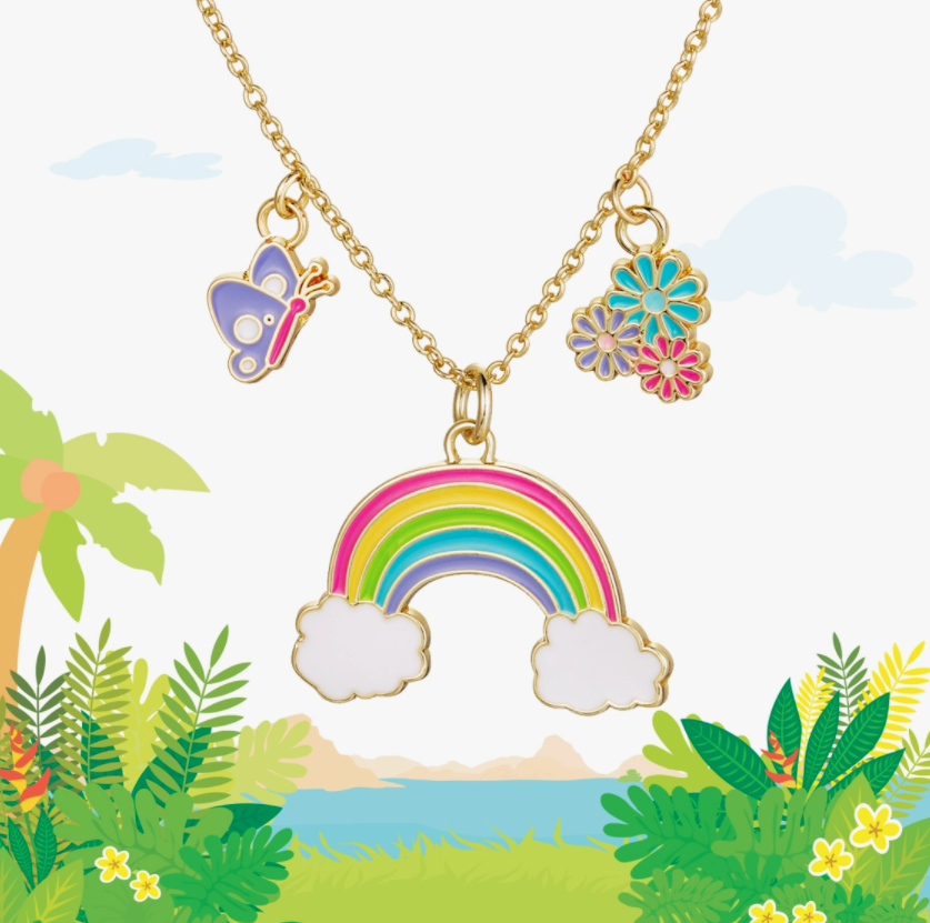 Rainbow and Cloud Acrylic Charm Necklace Whimsical and -  in
