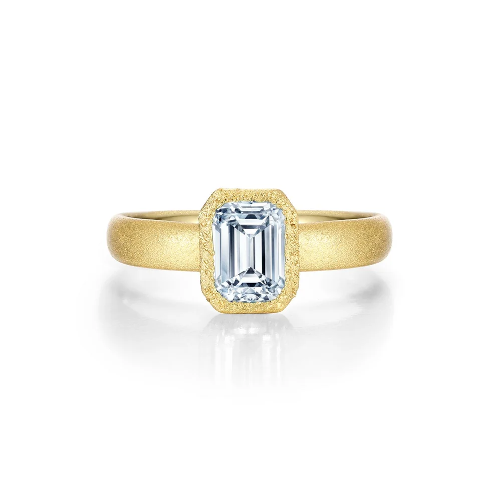 Brushed Gold Emerald-Cut Solitaire Engagement Ring — Either Ore