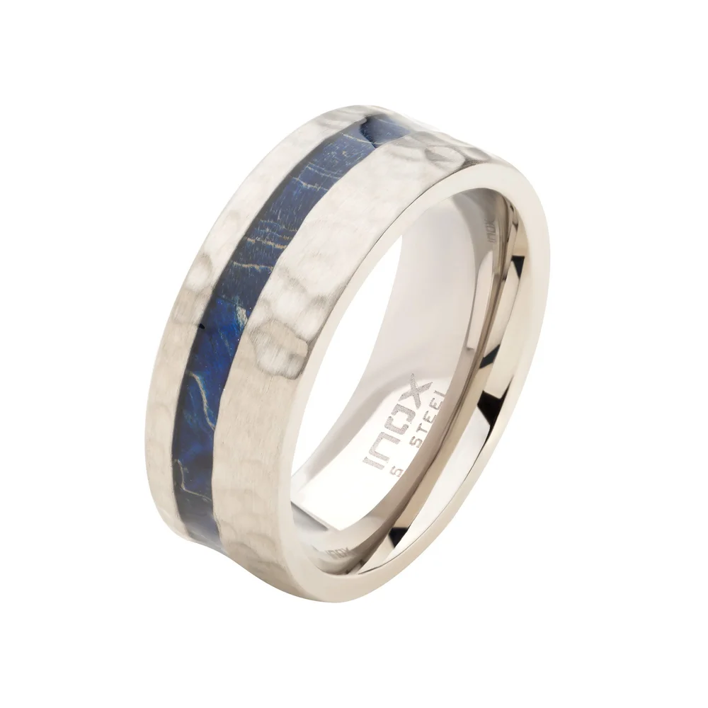 Steel Blue Wood Inlay Ring — Either Ore Jewelers Strawbridge - Main Image