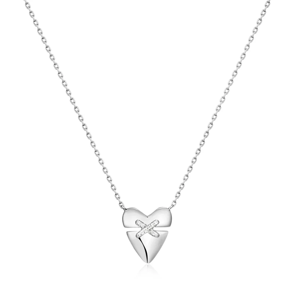 Silver Heart Kiss Pave Necklace