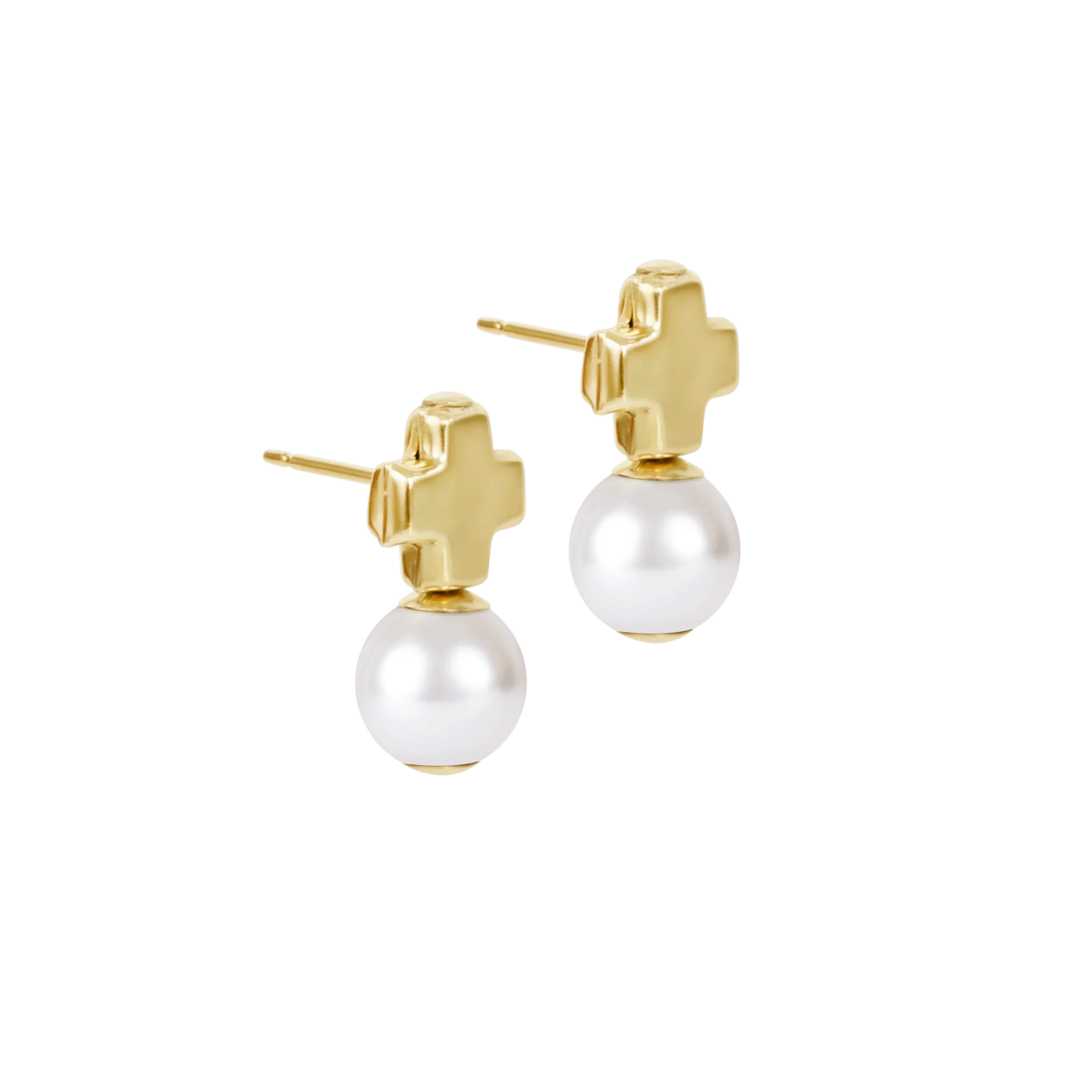 Signature Cross Small Gold Stud - Classic Pearl