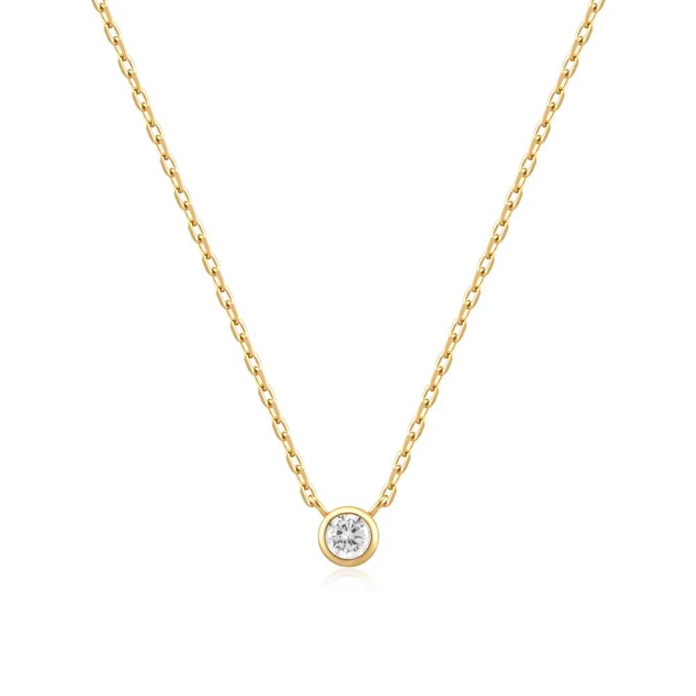 Gold Round Solitare Cubic Zirconia Necklace
