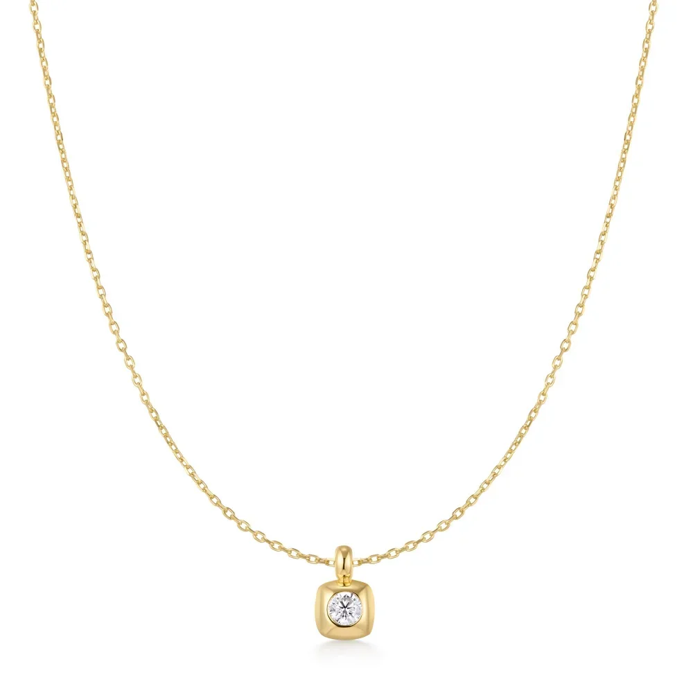 Gold Modern Bezel-Set Solitaire Necklace