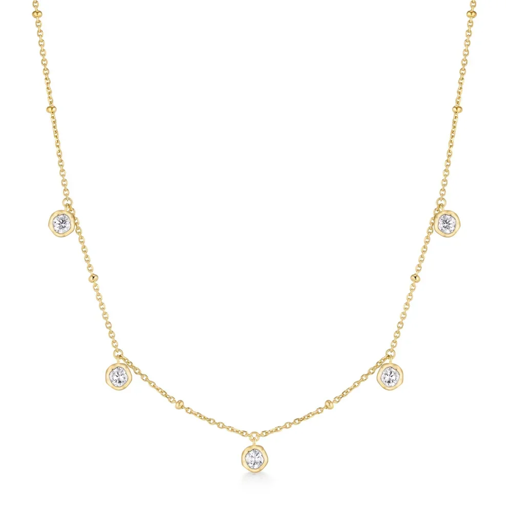 Gold Molten Bezel-Set Droplet Station Necklace