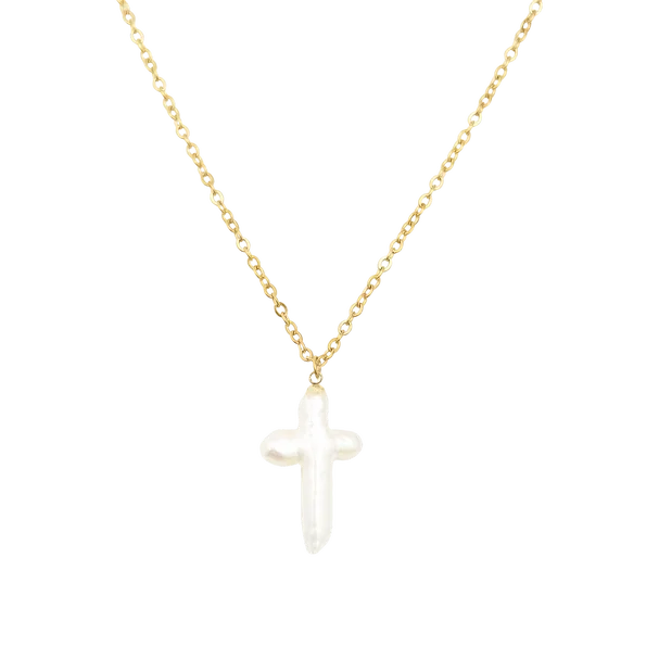 Fresh Water Pearl Cross Necklace Waterproof