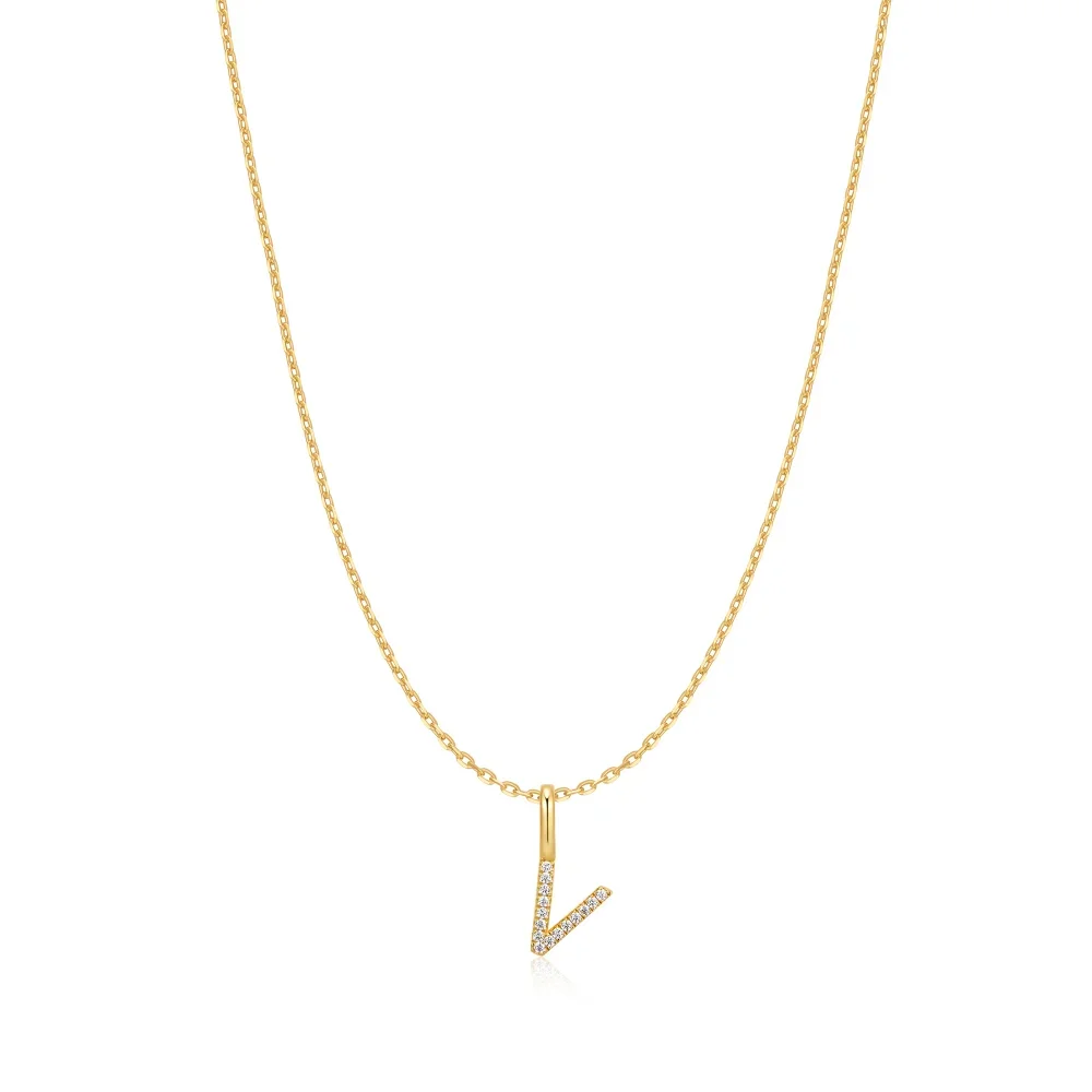 Gold Letter V Initial Necklace