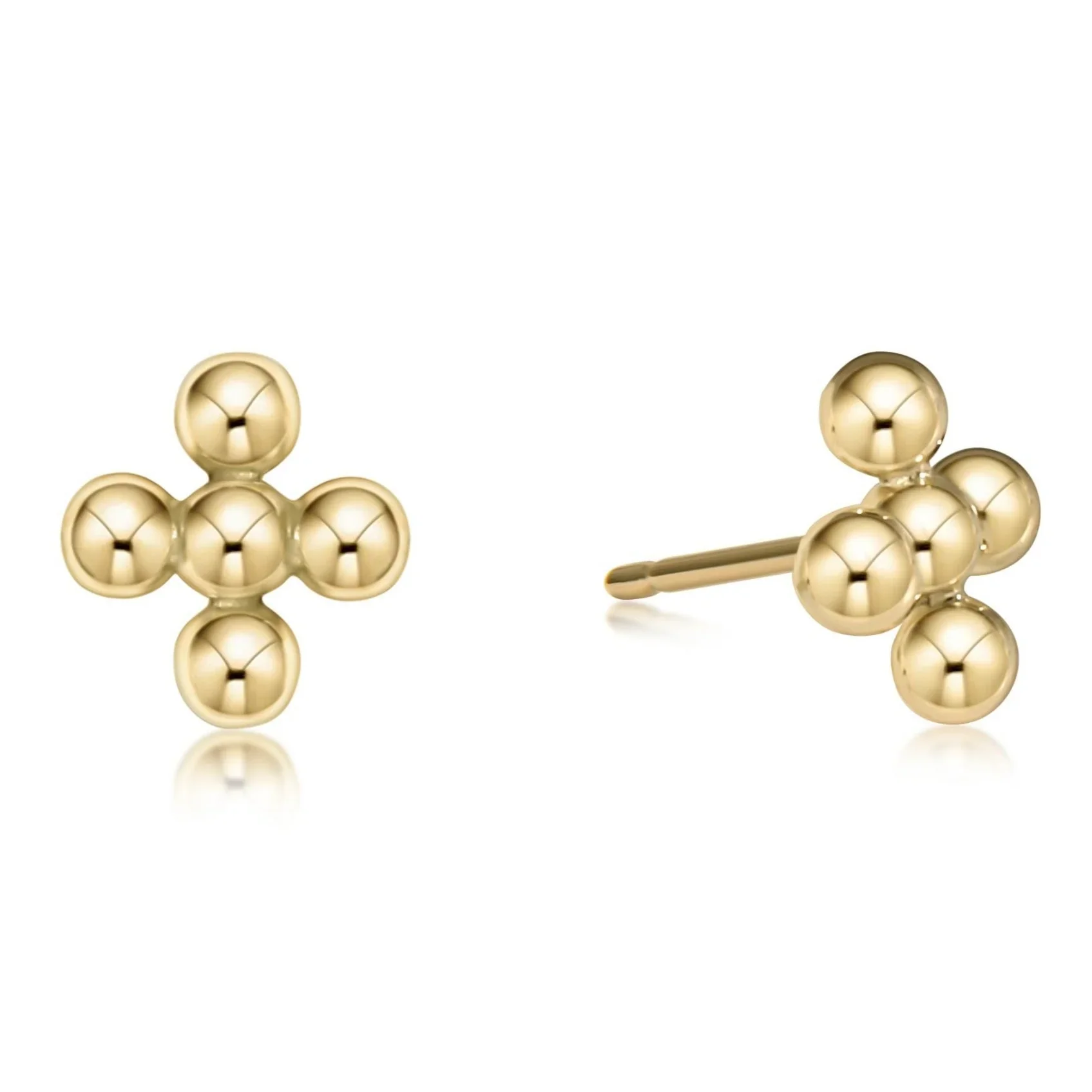Signature Cross Beaded 4mm Gold Stud