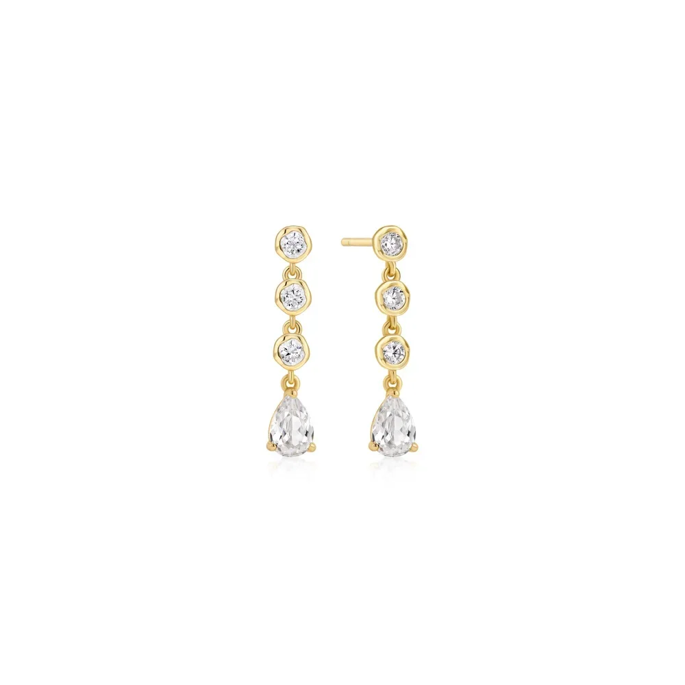 Gold Molten Cascade Bezel-Set Teardrop Stud Earrings