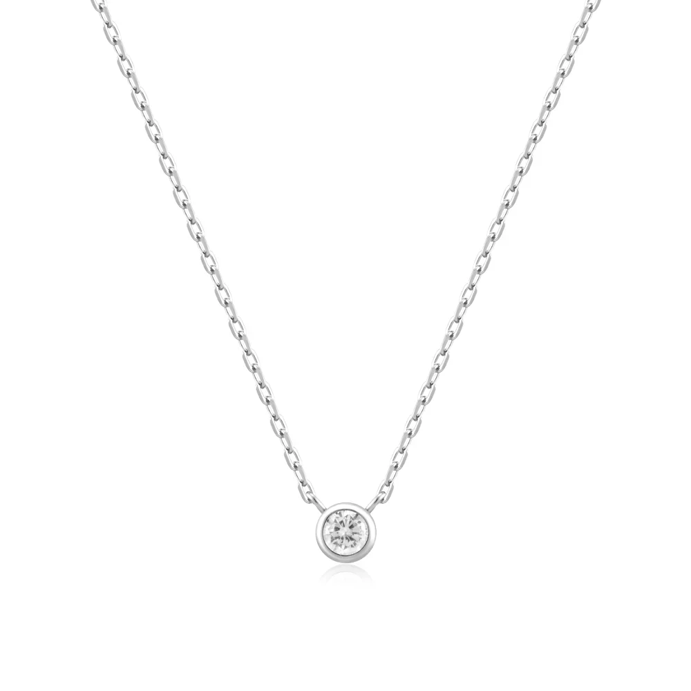 Silver Round Solitare Cubic Zirconia Necklace