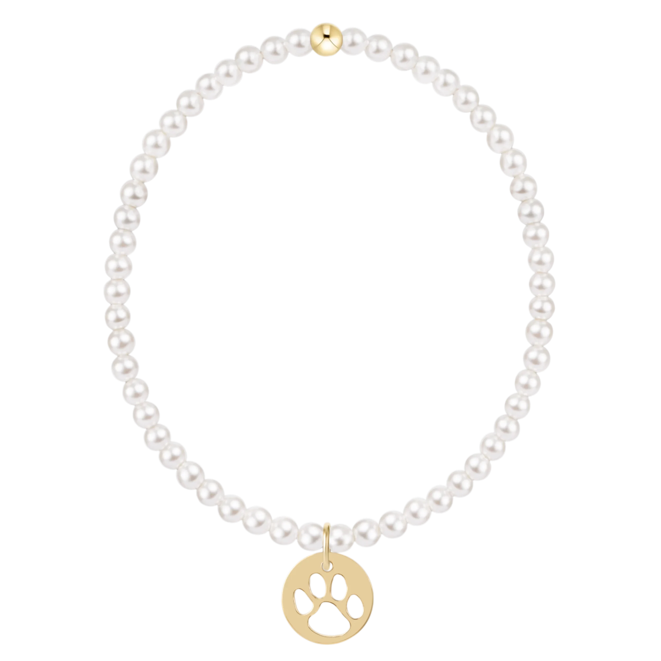 Classic Pearl 3mm Bracelet - Paw Print Gold Disc