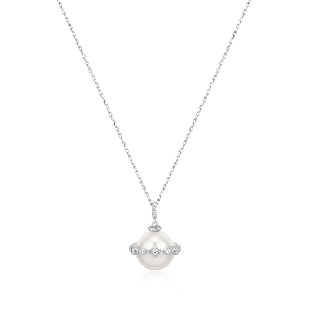Silver Shell Pearl Halo Evil-Eye Necklace