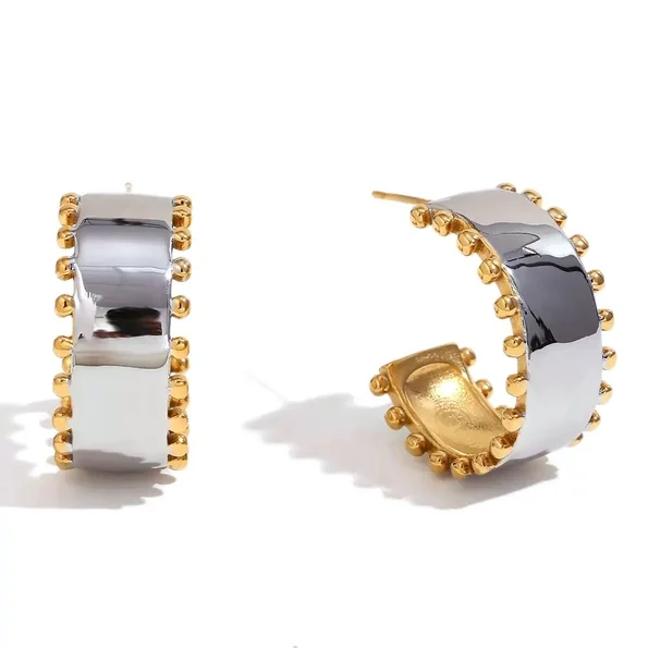 Silver and Gold Beaded Hoop Earrings Waterproof