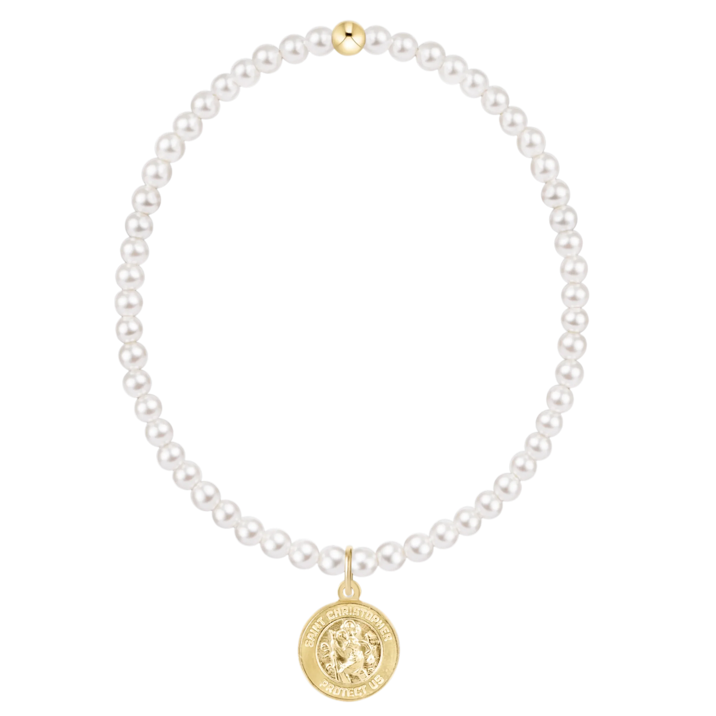 Classic Pearl 3mm Bracelet - Protection Gold Disc