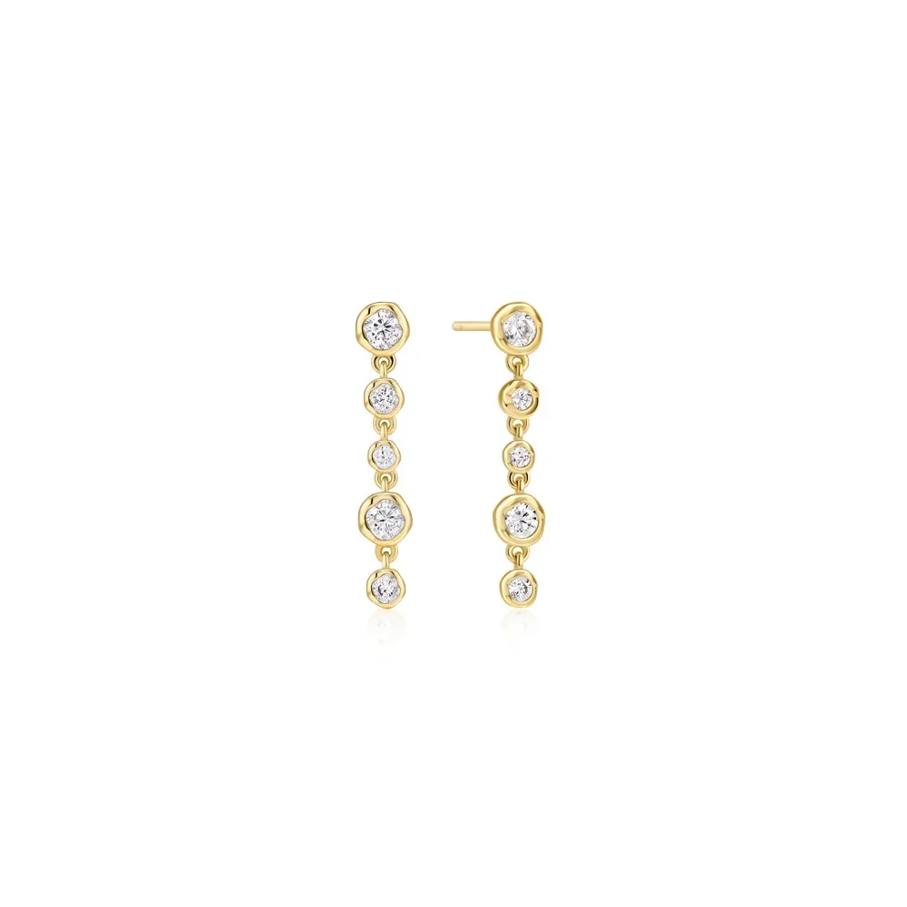 Gold Molten Cascade Bezel-Set Drop Stud Earrings
