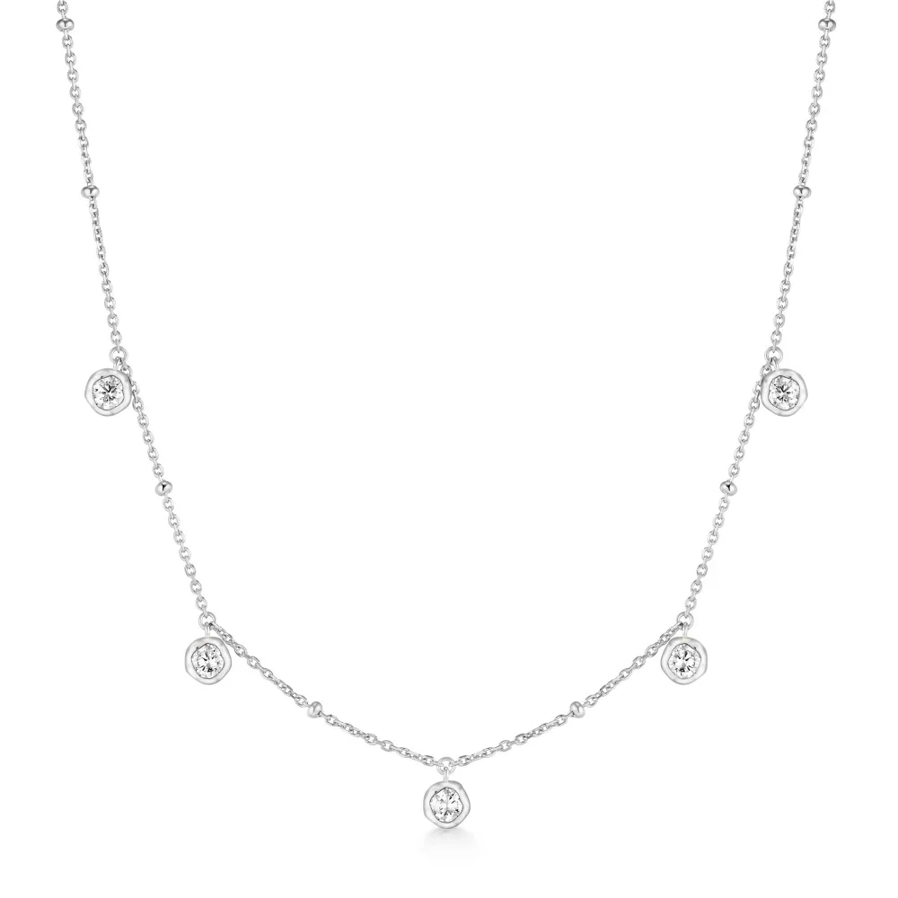 Silver Molten Bezel-Set Droplet Station Necklace
