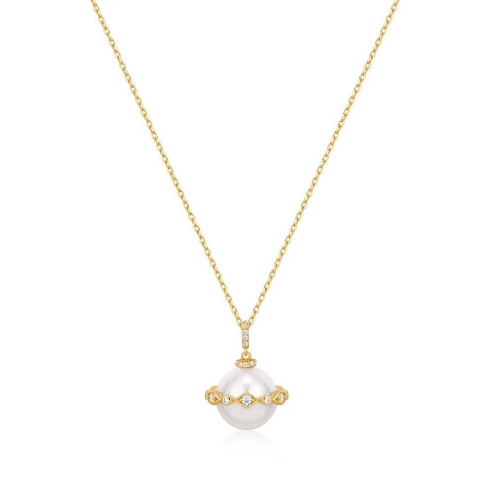 Gold Shell Pearl Halo Evil-Eye Necklace
