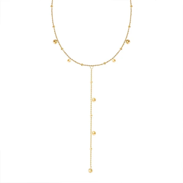Gold Beaded Lariat Necklace Waterproof