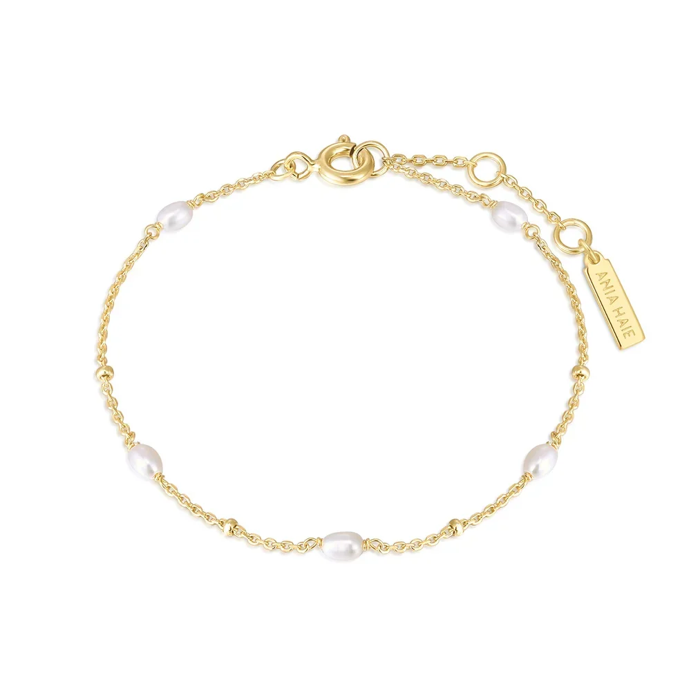 Gold Alternating Pearl & Bead Station Bracelet