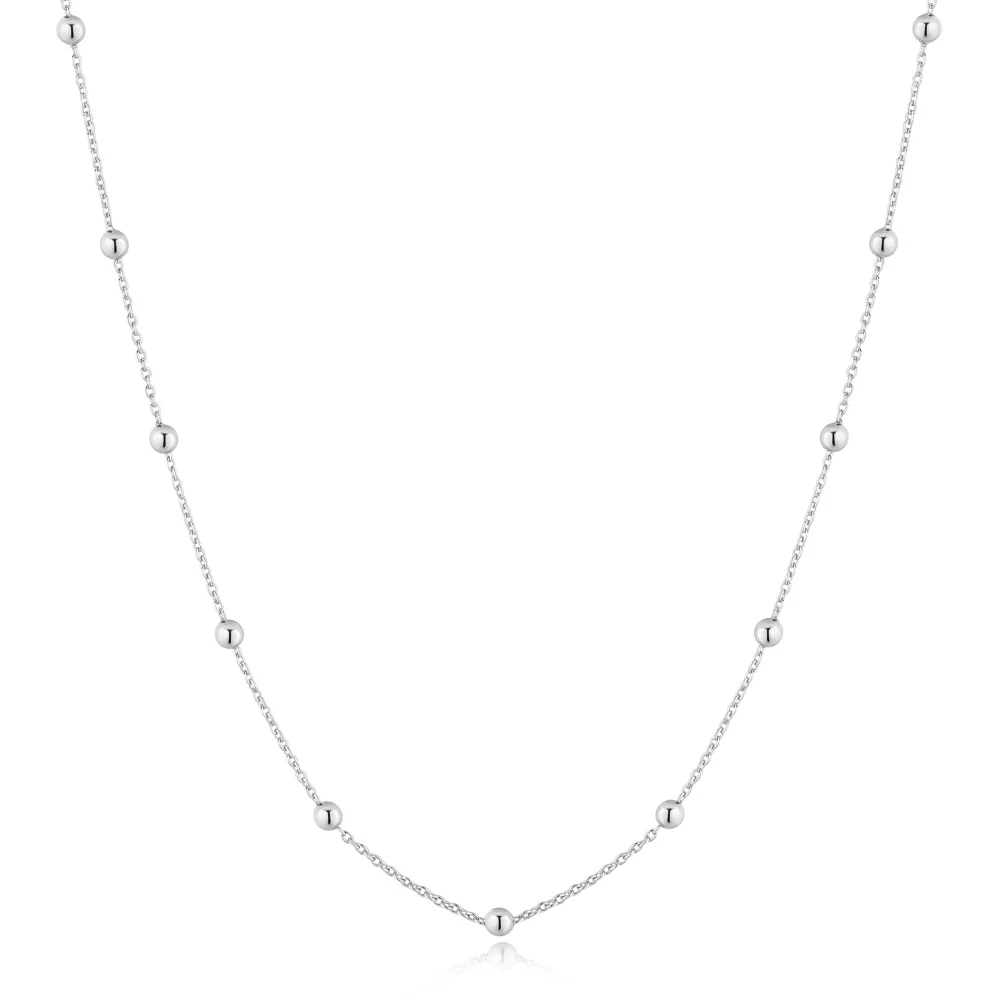 Silver Beaded Long Chain Necklace