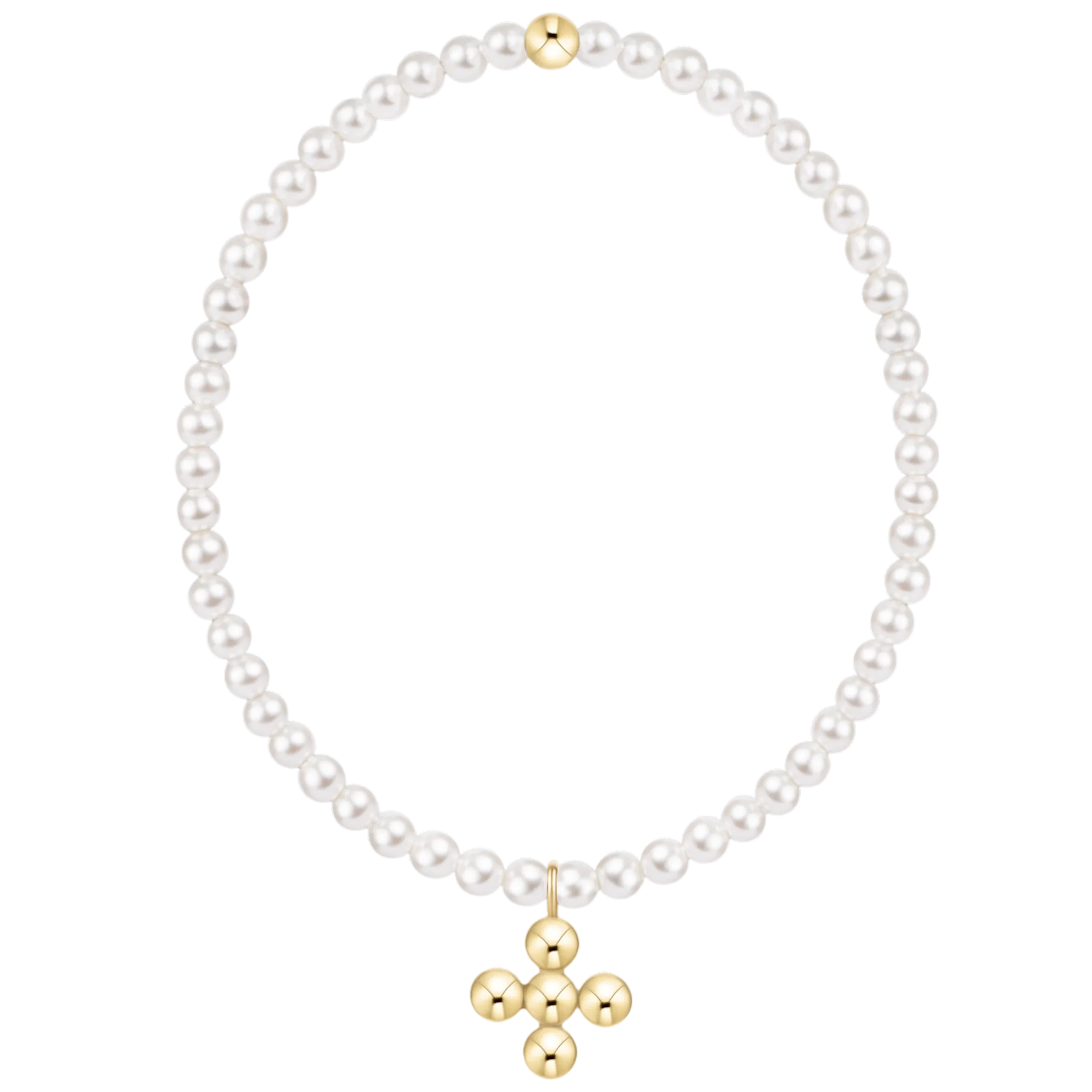Classic Pearl 3mm Bracelet - Signature Cross 4mm Beaded Gold Charm