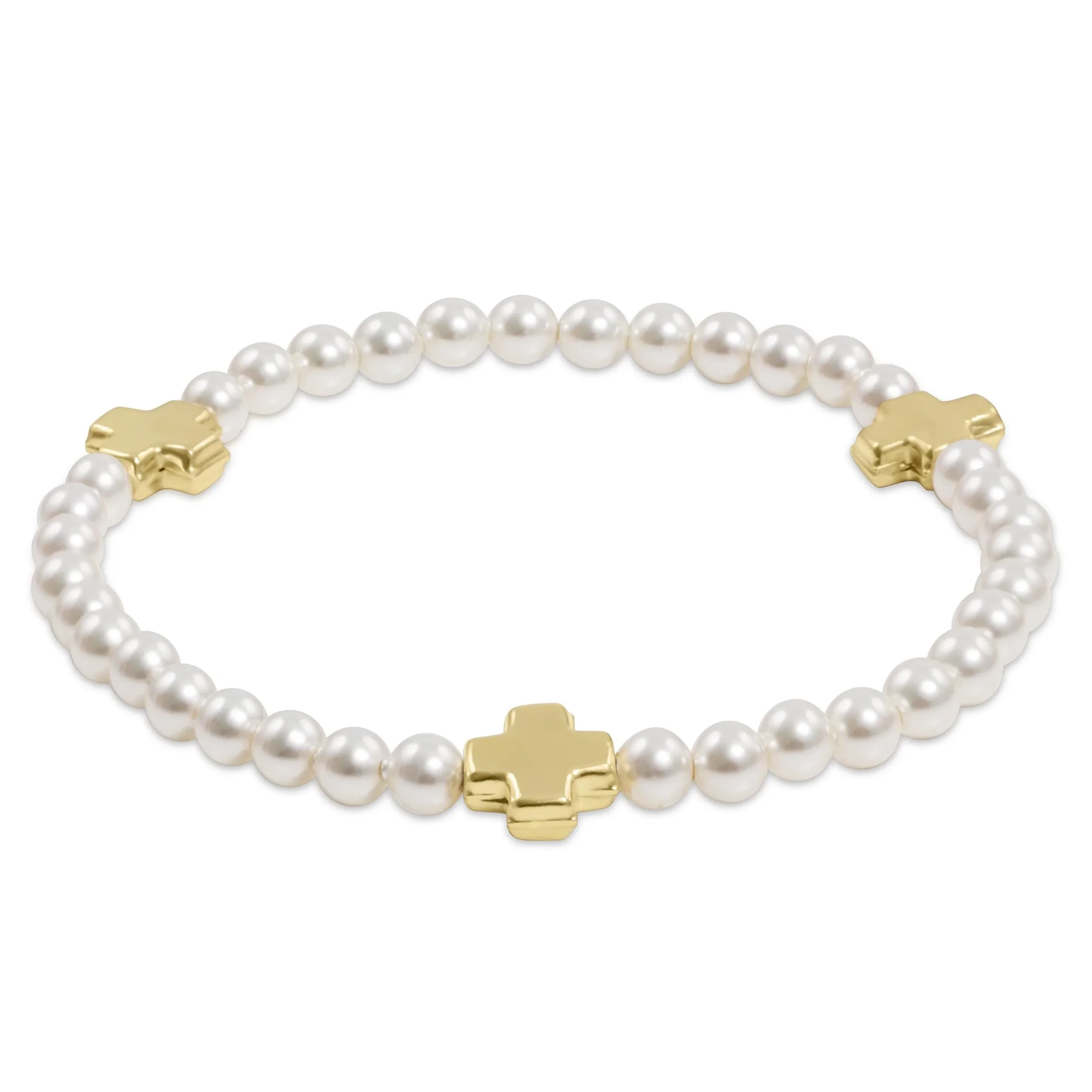 Signature Cross 4mm Pearl Bracelet - Gold